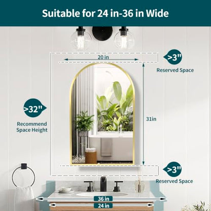 Movo Arched Gold Medicine Cabinet with Mirror 20 x31 Inch | Metal Framed Bathroom Mirror Medicine Cabinet Wall Mounted,Recessed Medicine Cabinets for Bathroom with 2 Removable Shelves - size: 20"W x 31"H x 5"D-Gold