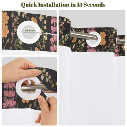 Dark Botanical No Hook Shower Curtain with Snap in Liner & Tassels | Double Layer Waterproof Bath Curtain with Mesh Top, Green Plant & Lavender Floral Design for Boho Farmhouse Bathroom, 71Wx77L - color: Wild Plant