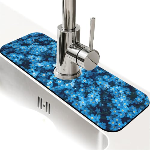 Faucet Fast Absorbent Pad - Blue Forget-Me-Not Flowers , Suitable For Kitchen, Bathroom, Island And Other Scenes - color: Blue Forget-Me-Not Flowers