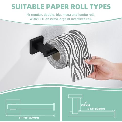 Suyar Bathroom Hardware Set Matte Black, Bathroom Accessories 4 Pieces | Include Robe Hook, Toilet Paper Holder, Hand Towel Holder, Towel Bar, SUS304 Stainless Steel, Wall Mounted - color: Matte Black
