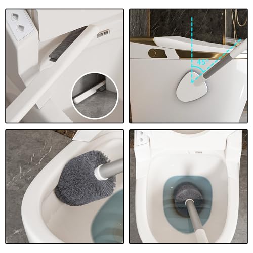 Basaza Toilet Bowl Brush and Holder 3-in-1 Toilet Brush and Holder Set Toilet Scrubber for Bathroom White Hidden Toilet Cleaner Brushes Floor-Standing or Wall-Mounted - color: #B1 White 3 in 1 Toilet Brush Set