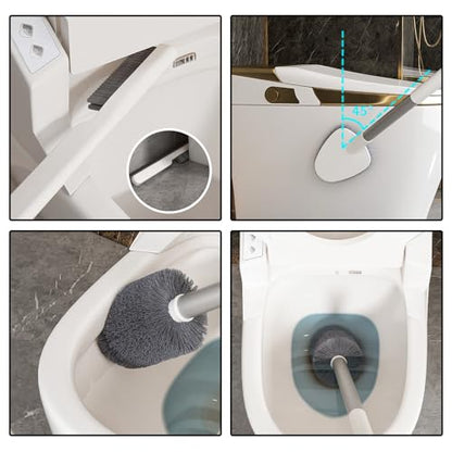 Basaza Toilet Bowl Brush and Holder 3-in-1 Toilet Brush and Holder Set Toilet Scrubber for Bathroom White Hidden Toilet Cleaner Brushes Floor-Standing or Wall-Mounted - color: #B1 White 3 in 1 Toilet Brush Set