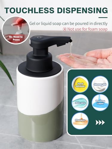 BosilunLife Automatic Soap Dispenser Ceramic Hand Free Soap Dispenser with Waterproof Pump Rechargeable Smart Electric Soap Lotion Dispenser Touchless for Kitchen Bathroom (White-Green, Liquid Pump) - color: White-green(liquid)