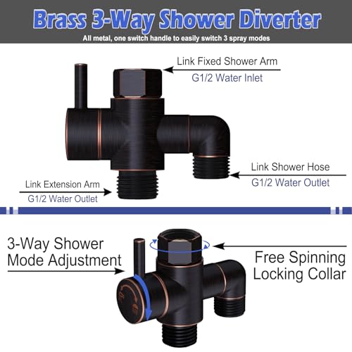 Brass Shower Head Diverter Valve for Handheld Showerhead and Fixed Spray Head G1/2 3 Way Universal Bathroom System Component Replacement Part, Oil Rubbed Bronze - color: Oil Rubbed Bronze