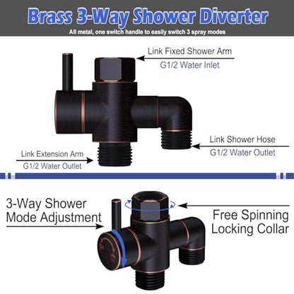 Brass Shower Head Diverter Valve for Handheld Showerhead and Fixed Spray Head G1/2 3 Way Universal Bathroom System Component Replacement Part, Oil Rubbed Bronze - color: Oil Rubbed Bronze