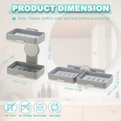 uxcell Soap Holder for Shower Wall, Double Layer Drill-Free Soap Dish Adhesive Wall Mounted Sponge Holder for Shower Kitchen, Bathroom, Bathtub(Dark Gray) - color: Dark Gray