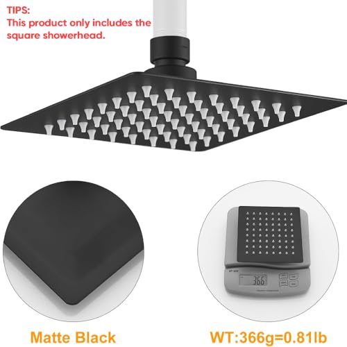 6 In Rain Shower Head High Pressure Rainfall Shower Head Matte Black | Square Rain Bathroom Showerhead, High Flow, Large Stainless Steel, Ceiling Mounted, Wall Mounted, Waterfall Full Body - color: Black, size: 6 Inch
