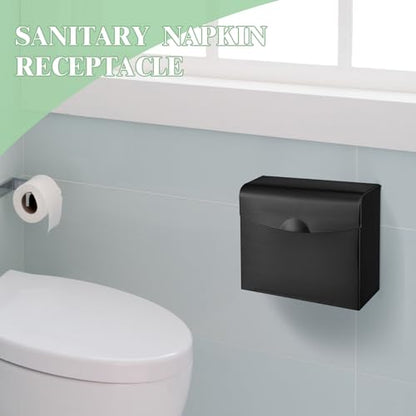 Tioncy 2 Pcs 9.5 x 7.9 in Sanitary Disposal Tampon Napkin Receptacle Wall Mounted Stainless Steel Flip Top Receptacle Bin Waste Trash Can Pads Holder Feminine Hygiene Container Bathroom (Black) - color: Black
