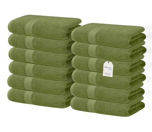 Avalon Towels Wash Cloths 12 Pack Moss 100% Cotton Washcloths 12x12 Face Towels, Wash Rags, Facial Towel, fingertip Towel for Bathroom, Moss Washcloth - color: Moss