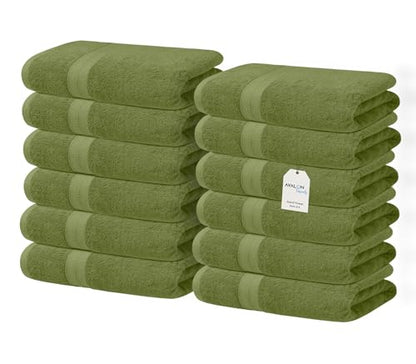 Avalon Towels Wash Cloths 12 Pack Moss 100% Cotton Washcloths 12x12 Face Towels, Wash Rags, Facial Towel, fingertip Towel for Bathroom, Moss Washcloth - color: Moss