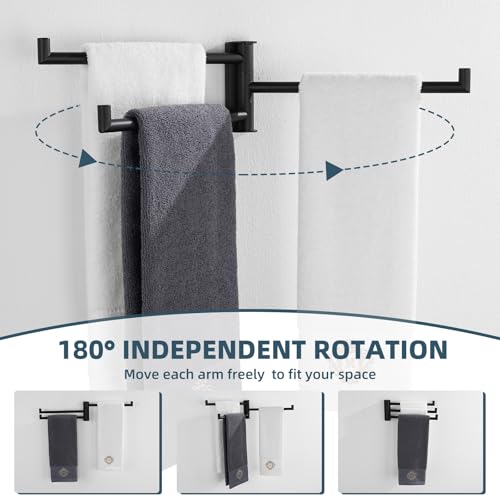 Aomasi Matte Black Swivel Towel Rack with 3 Rotating Arms, Wall Mounted | Rustproof 304 Stainless Steel, Rotate 180° for Easy Towel Access, Space-saving RV Towel Rack for Small Bathroom or Kitchen - color: Matte Black