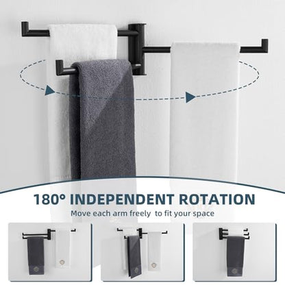 Aomasi Matte Black Swivel Towel Rack with 3 Rotating Arms, Wall Mounted | Rustproof 304 Stainless Steel, Rotate 180° for Easy Towel Access, Space-saving RV Towel Rack for Small Bathroom or Kitchen - color: Matte Black