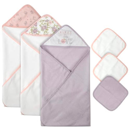 Hooded Baby Bath Towel and Washcloth 6 Piece Set for Newborns, Infants & Toddlers, Boys & Girls Baby Hooded Towels Set - color: Mama's Little Love