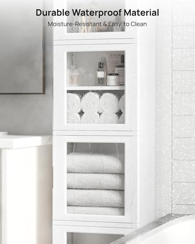 Vtopmart 63.2" Tall Slim Bathroom Storage Cabinet with 4 Adjustable Shelves and 4 Doors, Freestanding Cabinets Organizer with Wheels and Anti-tip for Laundry, Kitchen, Pantry, White