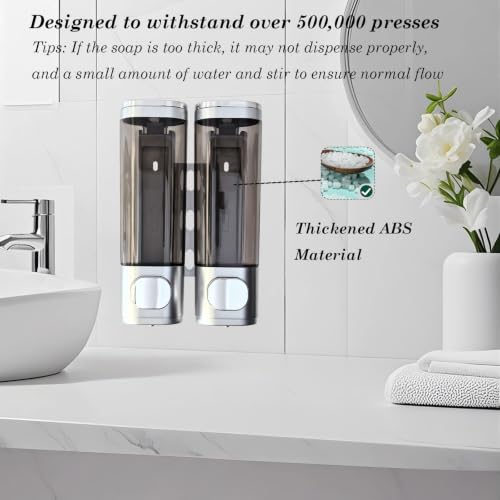 2-Chamber 10oz/300ML Silver Plastic Hand Wall Mounted Soap Dispensers | Refillable Shampoo Conditioner Shower Dispenser No Drill, Clear Manual Pump Dispenser for Bathroom Hotel Kitchen - color: 2-chamber Silver