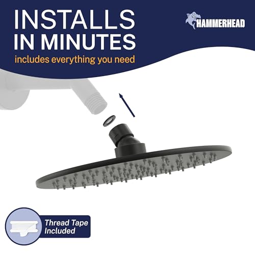 HammerHead Showers® Solid Metal 8 Inch Rainfall Shower Head – MATTE BLACK - Shower Head Rainfall - 2.5 GPM High Flow Shower Head Optimized for Pressure – Large Round Rain Shower Heads - color: Matte Black, size: 2.5 GPM