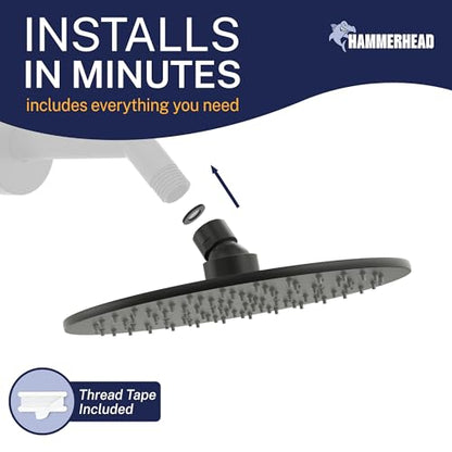 HammerHead Showers® Solid Metal 8 Inch Rainfall Shower Head – MATTE BLACK - Shower Head Rainfall - 2.5 GPM High Flow Shower Head Optimized for Pressure – Large Round Rain Shower Heads - color: Matte Black, size: 2.5 GPM