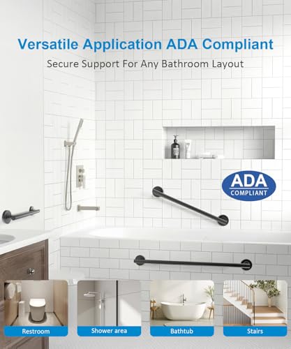 Shower Grab Bar Set, ADA Compliance Matte Black Stainless Steel Handicap Grab Bar for Bathtubs and Showers, Modern 3-Pack 18" 24" 36" Shower Safety Bars for Seniors - color: Matte Black