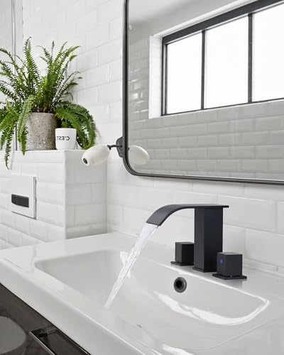 Waterfall Bathroom Faucet 3 Hole: ARCORA 8 Inch Widespread Bathroom Faucet Matte Black, Modern 2 Handles Bathroom Sink Faucet with Pon Up Drain and cUPC Supply Lines - color: Matte Black