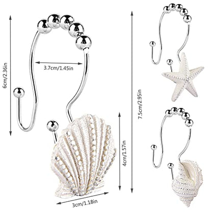 Decorative Shower Curtain Hooks,12 Pcs Seashell Double Shower Curtain Hooks | Decorative Shower Curtain Hooks,12 Pcs Seashell Double Shower Curtain Hooks