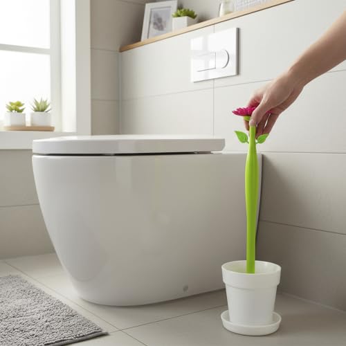 Vigar Flower Power Toilet Brush with Holder Set for Bathroom, White | Daisy-Shaped Handle, Flowerpot Base with Saucer, Durable Bristles, Toilet Brush and Holder Set for Bathroom - color: White