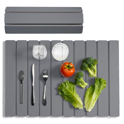 Meowoo Stone Drying Mat for Kitchen Counter, 23.6"x15.3" Foldable Diatomaceous Earth Mat, Super Absorbent, Quick-Dry Bath & Kitchen Pad for Dishes, Cups, Non-Slip, Fits Any Countertop - Dark Gray - size: 23.6" x 15.3"