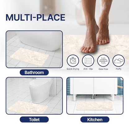 Aureo Super Absorbent Diatomaceous Bath Mat, Quick Dry, Soft Non-Slip Rug for Bathroom, Kitchen, Entryway, Easy Clean, Marble Design, 27.55" x 15.74", Light Beige - color: Light Beige