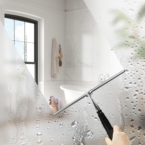 12-51’’ Telescopic Window Squeegee for High Windows, 2-in-1 Window Cleaning Kit with Extra Silicone Blade & Hook, Professional Squeegee for Shower Glass Doors (Window Squeegee for Home)