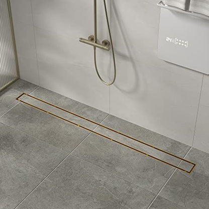 Linear Shower Drain, 304 Stainless Steel Floor Drain 42" | with Tiled Insert Grate & Hair Strainer, Bathroom 2-in-1 Tiled in Drain, CUPC Certified - color: Brushed Gold, size: 42''