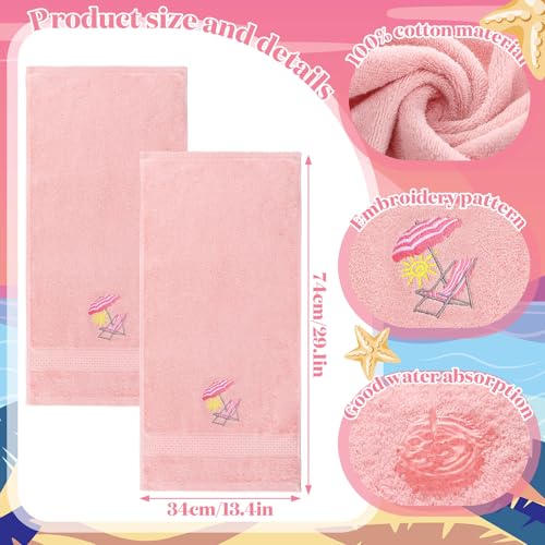 SmoothNovelty 2 Pcs Beach Chair Hand Towels Pink Bathroom Decor 14x29 Inch Embroidered 100% Cotton Soft Absorbent Spring Summer Decorative Hand Towels for Bathroom Kitchen - style: Cute Beach Chair