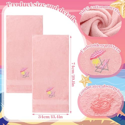 SmoothNovelty 2 Pcs Beach Chair Hand Towels Pink Bathroom Decor 14x29 Inch Embroidered 100% Cotton Soft Absorbent Spring Summer Decorative Hand Towels for Bathroom Kitchen - style: Cute Beach Chair