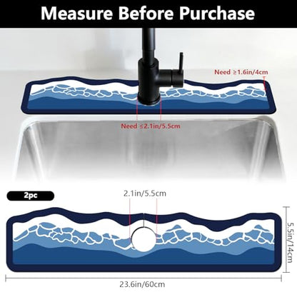2Pcs Sea Waves Shape Kitchen Sink Splash Guard Faucet Mat Waves Pattern Faucet Mat For Bathroom Kitchen 5.51x23.62In - color: Sea Waves Shape