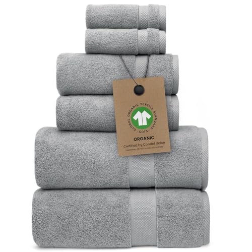 100% Organic Zero-Twist Cotton Towels - GOTS Certified Luxury Bath Towels - Ultra Soft & Plush 700GSM Long-Staple Cotton - 6 Piece Towel Set (Pewter Grey) - color: Pewter, size: 6pc Towel Set