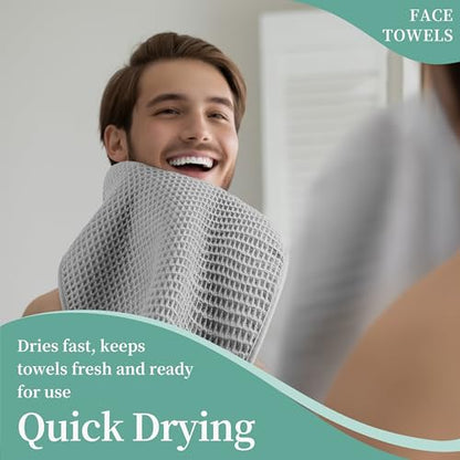 Microfiber Waffle Face Towels, 2 Pieces, Soft, Absorbent, Fast Drying, Lint Free 430 GSM (Silver) - color: Silver