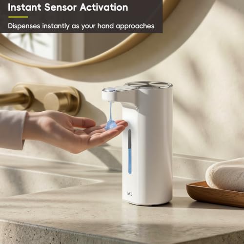 EKO Aroma Pro 13.5 fl oz Touchless Automatic Liquid Soap Dispenser, Rechargeable Electric Hand & Dish Soap Dispenser for Bathroom and Kitchen, IPX7 Waterproof, Adjustable Volume Control (White) - color: White, size: 13.5 oz (Premium Wireless Charging)