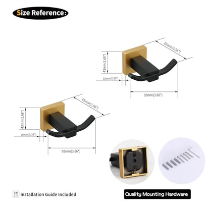 GERZWY Bathroom Double Coat Hook 2 Pack Stainless Steel Towel Hook Wall Mounted Clothes Hook for Bath Kitchen Black & Gold