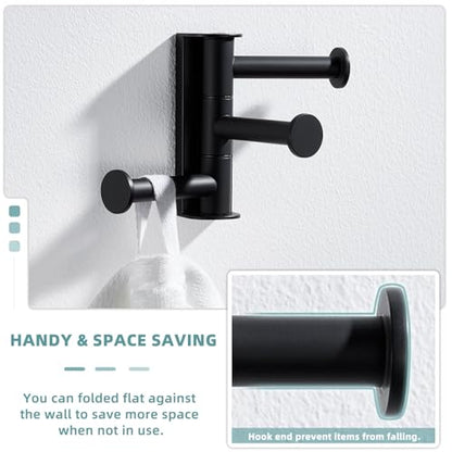 Suyar Bathroom Towel Hook Matte Black, Swivel Robe Holder 3 Arms, Wall Hook | SUS304 Stainless Steel, Screw Mount - color: Matte Black, size: 1 Pack