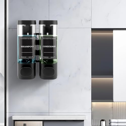 Shampoo and Conditioner Dispenser, 2 Chamber 300ml, Wall Mounted, Black | Shower Soap Dispenser, Refillable Hand Soap Dispensers, Body Wash Dispenser for Bathroom, Kitchen, Hotel, Home - color: Black, size: 2 Chamber