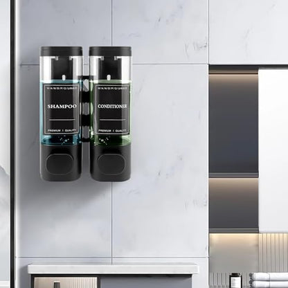 Shampoo and Conditioner Dispenser, 2 Chamber 300ml, Wall Mounted, Black | Shower Soap Dispenser, Refillable Hand Soap Dispensers, Body Wash Dispenser for Bathroom, Kitchen, Hotel, Home - color: Black, size: 2 Chamber