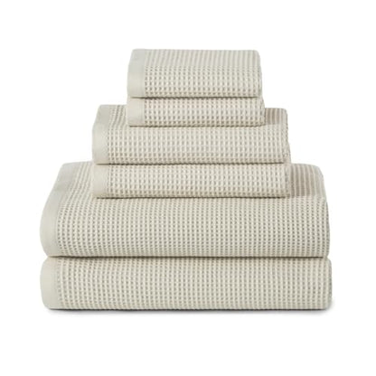 ecolook 6-Piece Waffle Weave Towel Set, 100% Cotton, Lightweight, Absorbent & Quick-Drying, 2 Bath Towels (31×63 in), 2 Hand Towels, 2 Washcloths, Lint-Free for Bathroom, Pool, Gym, Travel - Khaki - color: Khaki