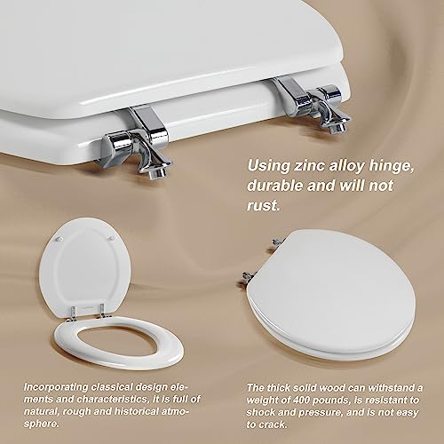 White Round Toilet Seat Natural Wood Toilet Seat with Zinc Alloy Hinges, Easy to Install also Easy to Clean, Scratch Resistant Toilet Seat by Angol Shiold (Round, White) - color: White, size: Round