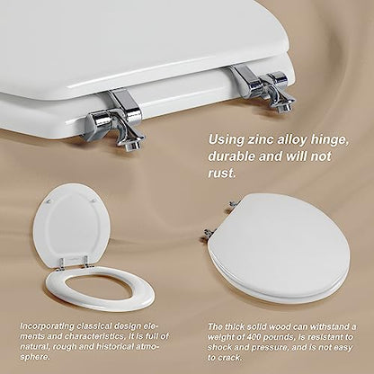 White Round Toilet Seat Natural Wood Toilet Seat with Zinc Alloy Hinges, Easy to Install also Easy to Clean, Scratch Resistant Toilet Seat by Angol Shiold (Round, White) - color: White, size: Round
