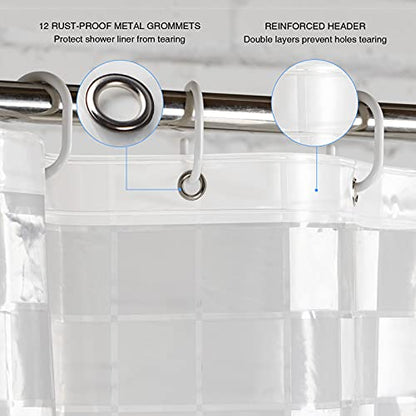 WELTRXE EVA Shower Curtain Liner 72x72 Inch 8G Heavy Duty Clear Shower Liner with Design, Plastic Shower Curtains for Bathroom Bathtub, Shower Stall, 3D Frosted Square Pattern, 3 Magnets - color: Clear - Mosaic, size: 72"W x 72"L (Pack of 1)