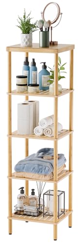 AmazerBath 5-Tier Bamboo Bathroom Shelf, Bathroom Standing Shelves, Multifunctional Shelving Unit for Living Room Bedroom Kitchen, Natural Color - size: 5 Tier - Natural