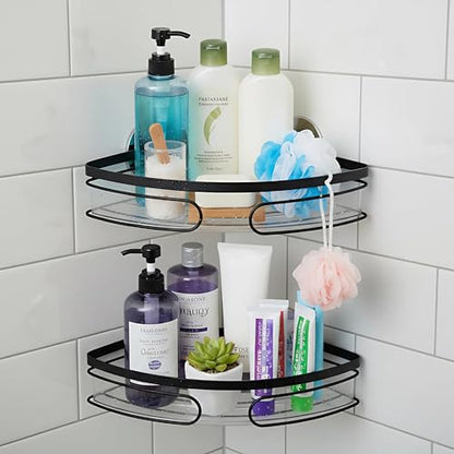 2-Pack Corner Shower Caddy - No Drill Corner Shower Shelves, Rust-Resistant Bathroom Organizer for Shampoo, Soap & Toiletries, Black - style: TRIANGLE