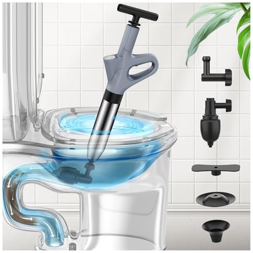High Pressure Toilet Plunger, Heavy Duty Plunger for Bathroom(Grey) | High Pressure Air Drain Blaster Toilet Plunger with Real-Time Pressure Gauge, Heavy Duty Toilet Unclogger for Bathroom Clogs - color: Grey
