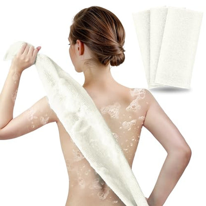 ARCH&M Exfoliating Washcloth & Back Scrubber, 35 Inch, 3 Pack, Off-White | Japanese Beauty Washcloth for Shower, Smoother Skin, Korean Body Towel, Deep Exfoliation Daily Use, Removes Dead Skin - style: Off-White x 3