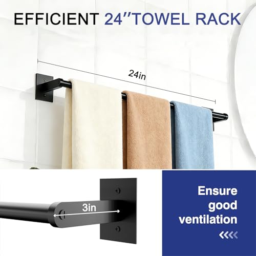 Towel Rack, 24-Inch Towel Holder 304 Stainless Steel, Hardware Set Towel Bar for Bathroom, Kitchen, Cabinet in Hotel or Home, Matte Black & Wall Mounted - size: 24