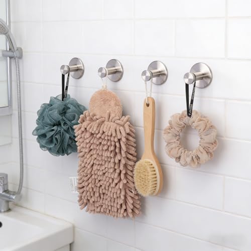 Bath Towel Hooks, 6 Pack Self Adhesive Coat Hooks, Sturdy No Drilling Robe Hook, SUS 304 Stainless Steel Heavy Duty, Wall Hooks for Bathroom Bedroom Kitchen (2 in, Brushed) - color: Brushed-6