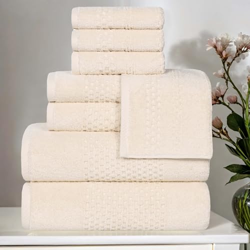 Superior Playa Zero Twist Cotton Medium Weight Towels, for Guest Bath, Bathroom, Shower, Spa, Plush, Quick Dry, Ultra-Soft Towels, Bath Essentials, Waffle Textured, 8 Piece Assorted Towel Set, Ivory - color: Ivory, size: 8 Piece Towel Set
